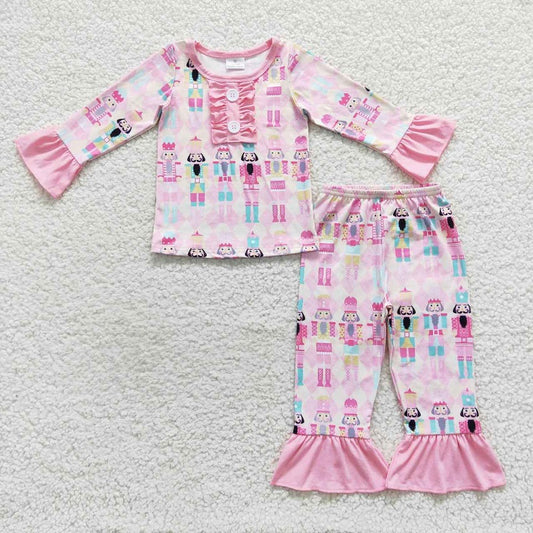 GLP0623 Girls Nutcracker King Soldier Pink Long Sleeve Pant pajamas Suit