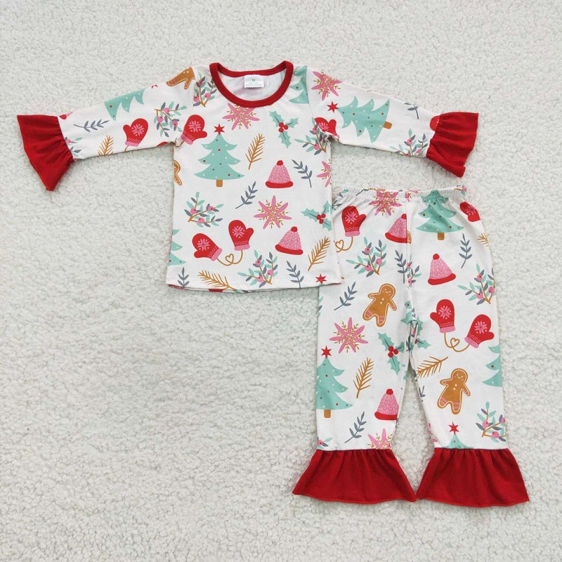 GLP0636 Girls Christmas Tree Gingerbread Man Long Sleeve Pant Set