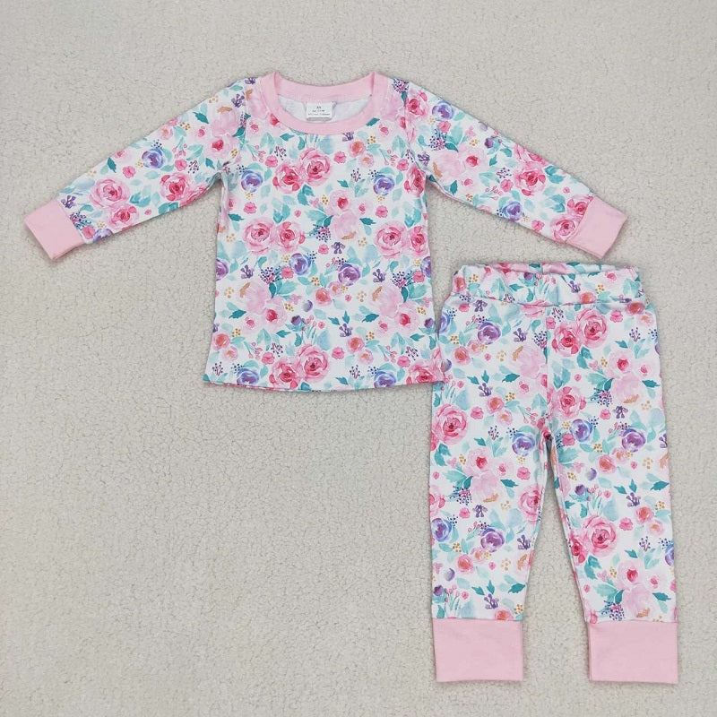 GLP0742 Floral pink and white long-sleeved trousers suit