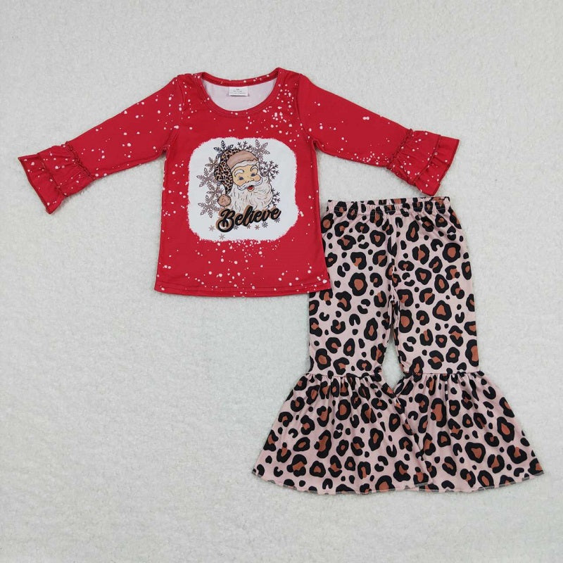 GLP0862 Santa Snowflake Red Long Sleeve Leopard Print Pants Suit