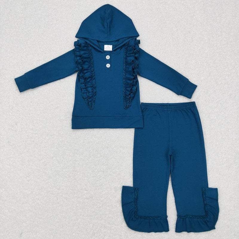 GLP0895 Lace Blue Hooded Long Sleeve Pants Suit