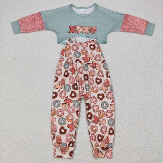 GLP0899 Letter Donut Pink Long Sleeve Suspender Jumpsuit Pants Suit D 6.16