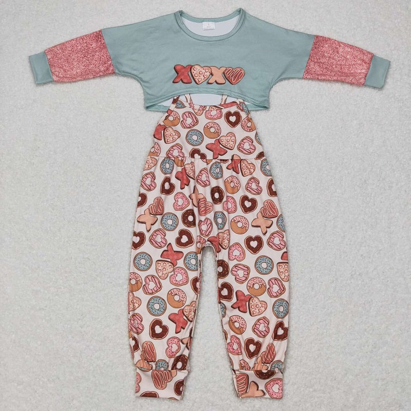 GLP0899 Letter Donut Pink Long Sleeve Suspender Jumpsuit Pants Suit