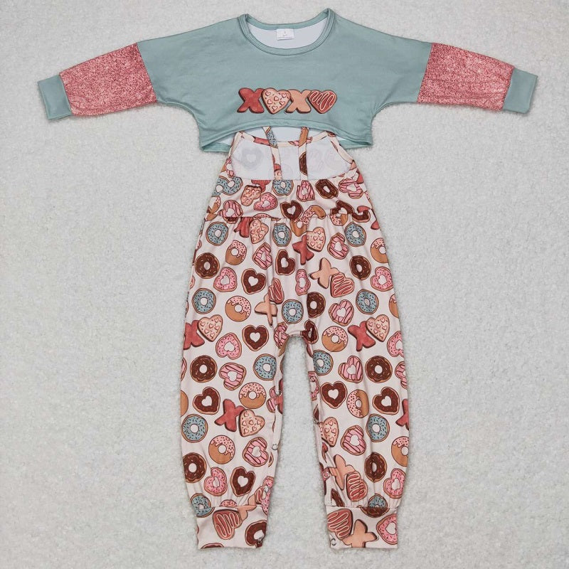 GLP0899 Letter Donut Pink Long Sleeve Suspender Jumpsuit Pants Suit