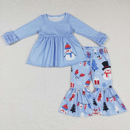 GLP0901 Snowman Gift Blue Long Sleeve Pants Suit