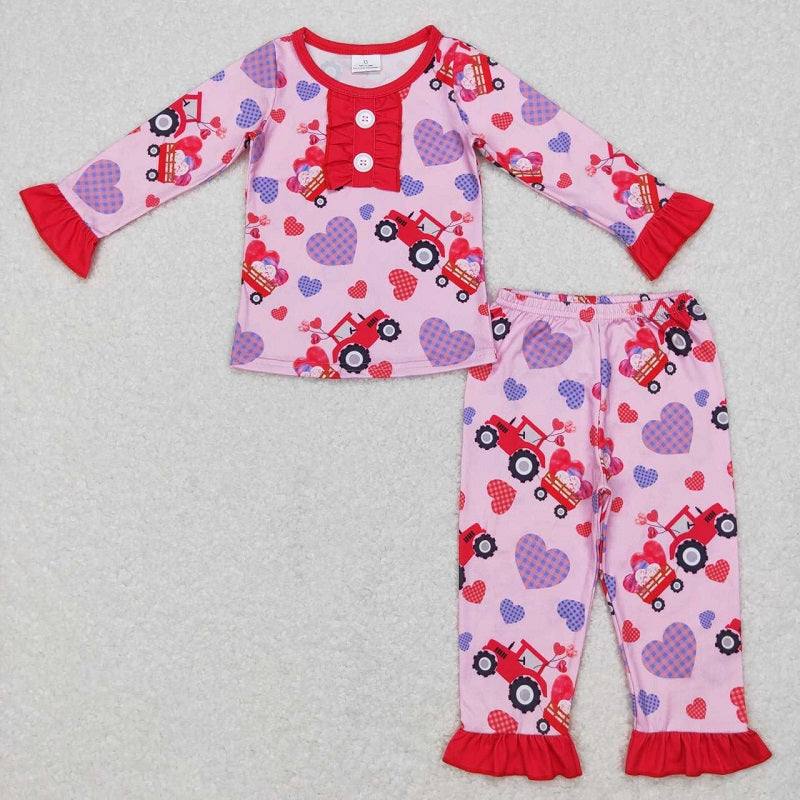 GLP0904 Plaid Love Truck Tractor Lace Pink Long Sleeve Pants Suit