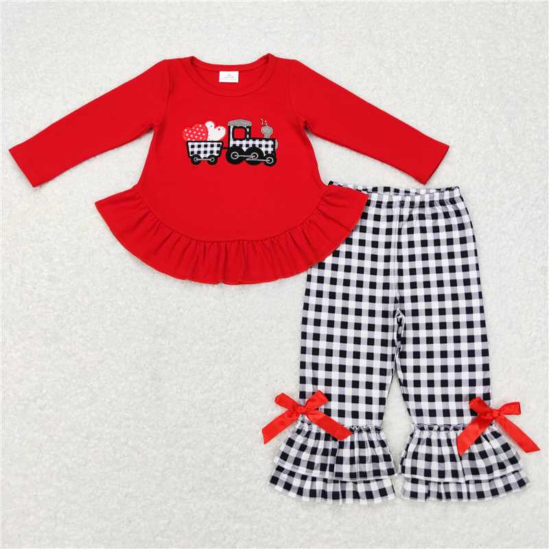 Match Boys Girls Valentines Hearts Tractor Rompers Clothing Sets