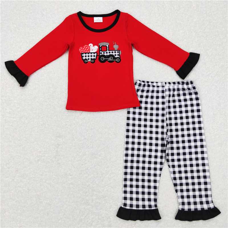 Match Boys Girls Valentines Hearts Tractor Rompers Clothing Sets