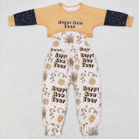 GLP0917 happy new year yellow long sleeve suspender jumpsuit suit