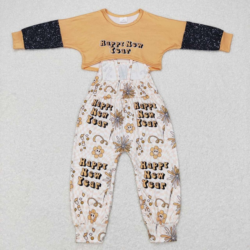 GLP0917 happy new year yellow long sleeve suspender jumpsuit suit