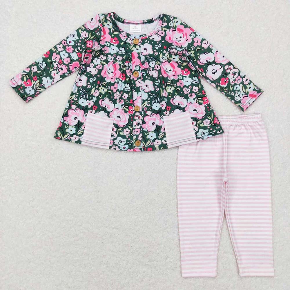 Sibling Baby Girls Fall Floral Pocket Tunic Legging Pants Clothing Sets  D 6.25