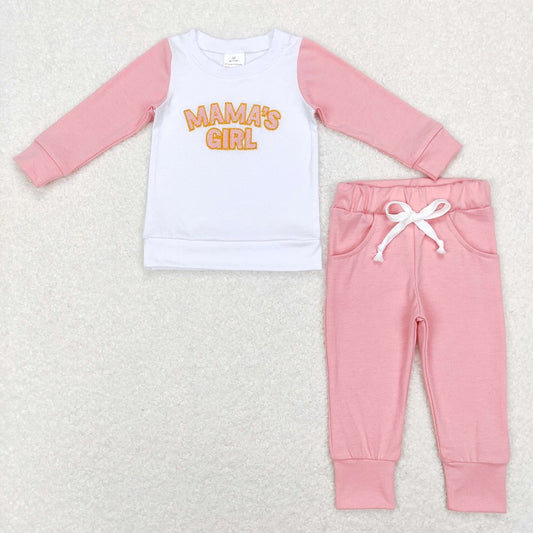 BLP1075 mama's girl embroidered lettering white raglan long sleeve purple pants suit