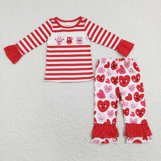 GLP1122 Cartoon red and white striped long sleeve love heart white trousers suit