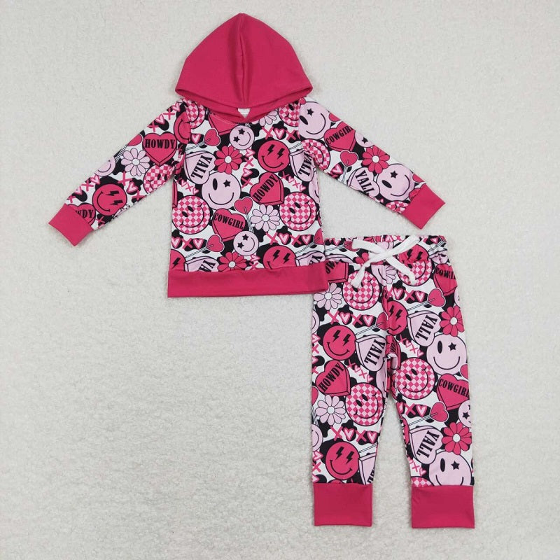 GLP1126 cowgirl love rose red hooded long-sleeved cow pattern trousers suit
