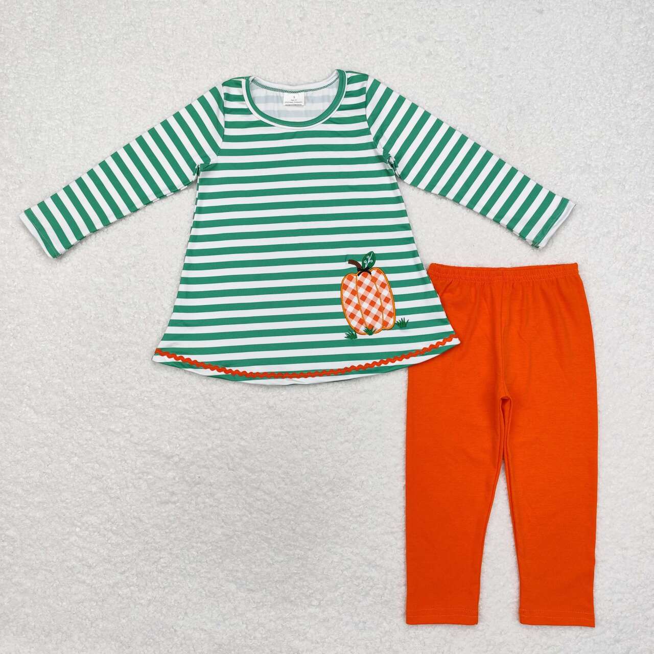 GLP1171 Plaid Pumpkin Green Striped Long Sleeve Orange Pants Suit