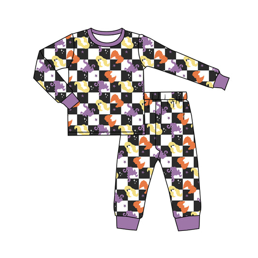 presale GLP1173 hocus pocus witch black and white plaid purple long sleeves and trousers pajama set