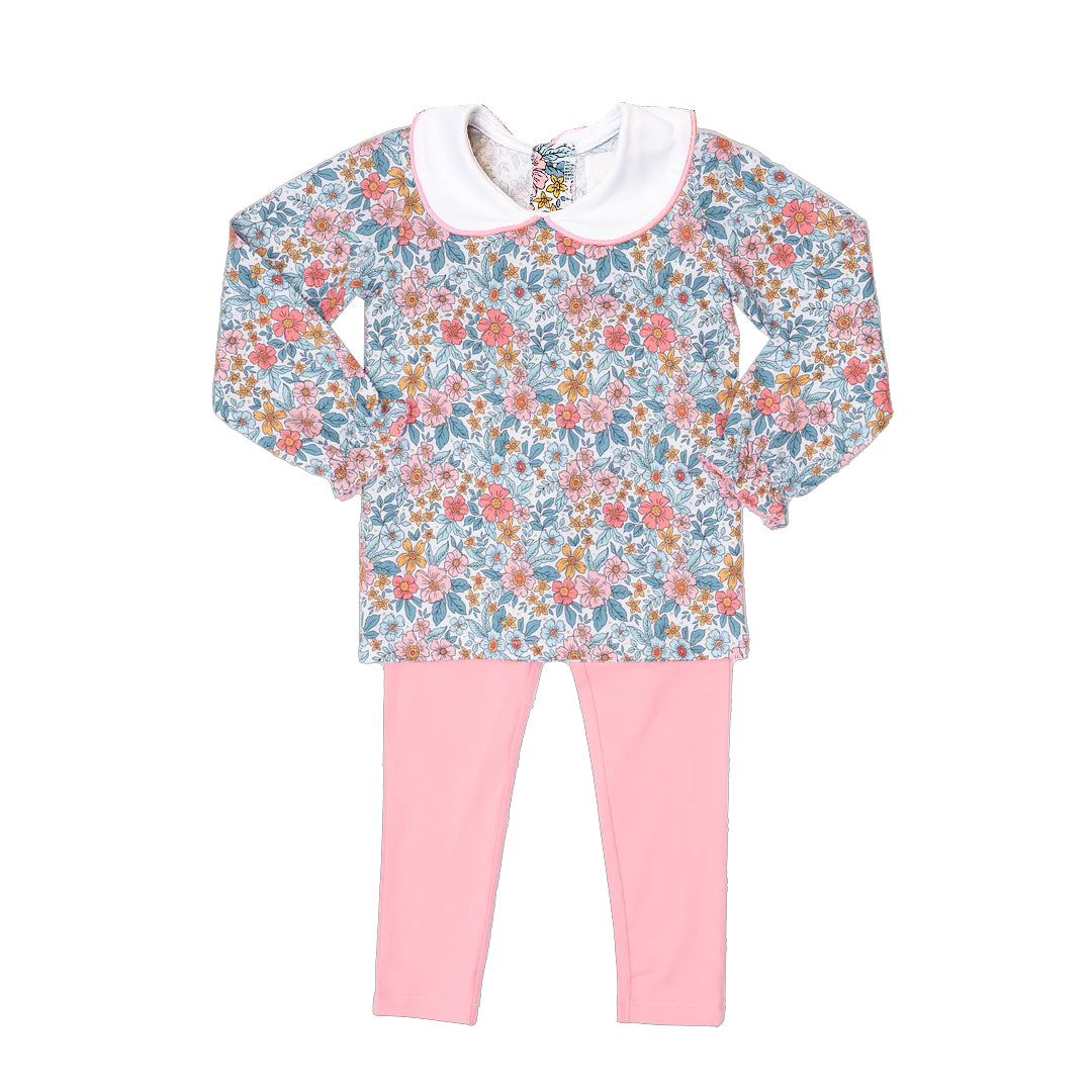 presale GLP1176 Floral White Baby Doll Collar Long Sleeve Pink Pants Suit