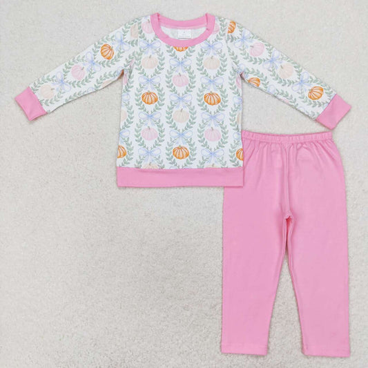 GLP1177 Pumpkin Leaf Bow White Long Sleeve Pink Pants Suit