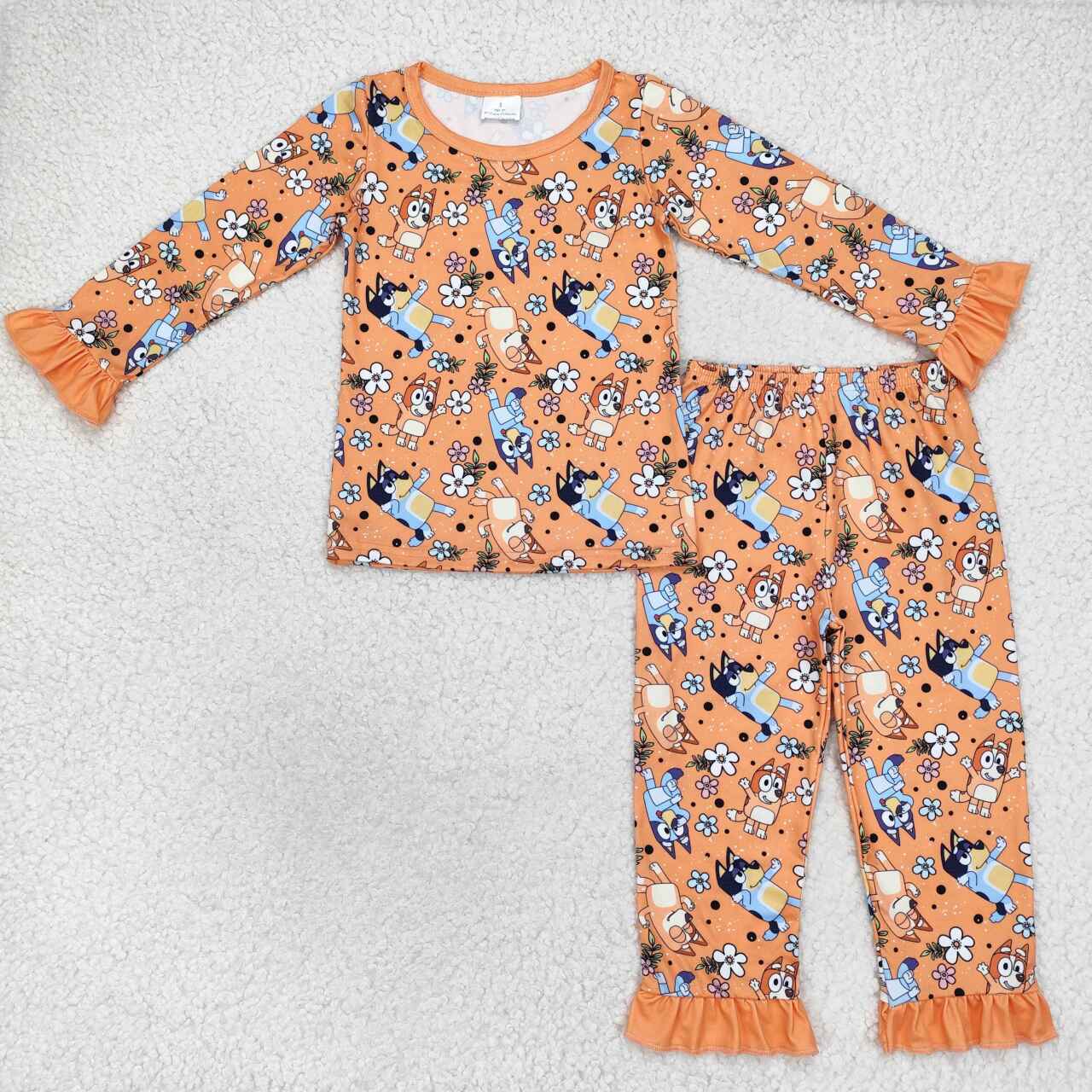 GLP1184 Floral Orange Lace Long Sleeve Long Pants Pajama Set