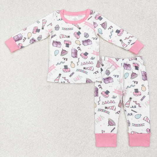 GLP1190 Birthday Cake Pink White Long Sleeve Long Pants Pajama Set