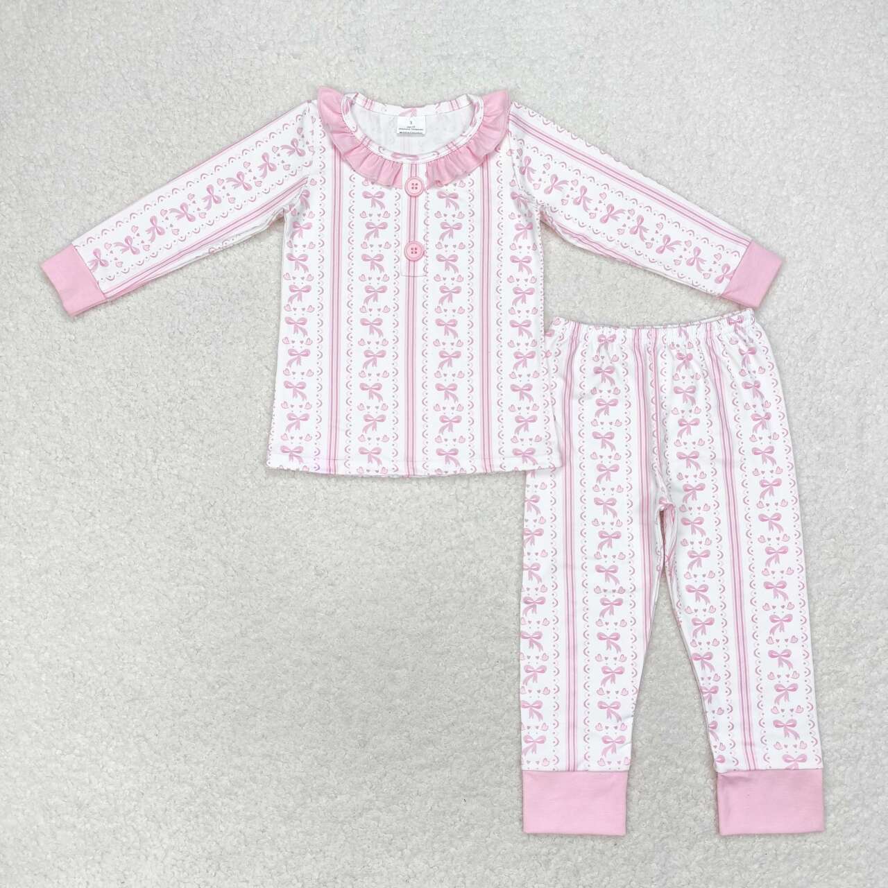 GLP1212 Bow pattern pink lace long-sleeved trousers pajama set