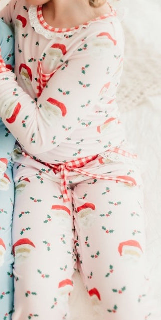 presale GLP1213 Santa red and white plaid pocket pink long-sleeved trousers pajama set