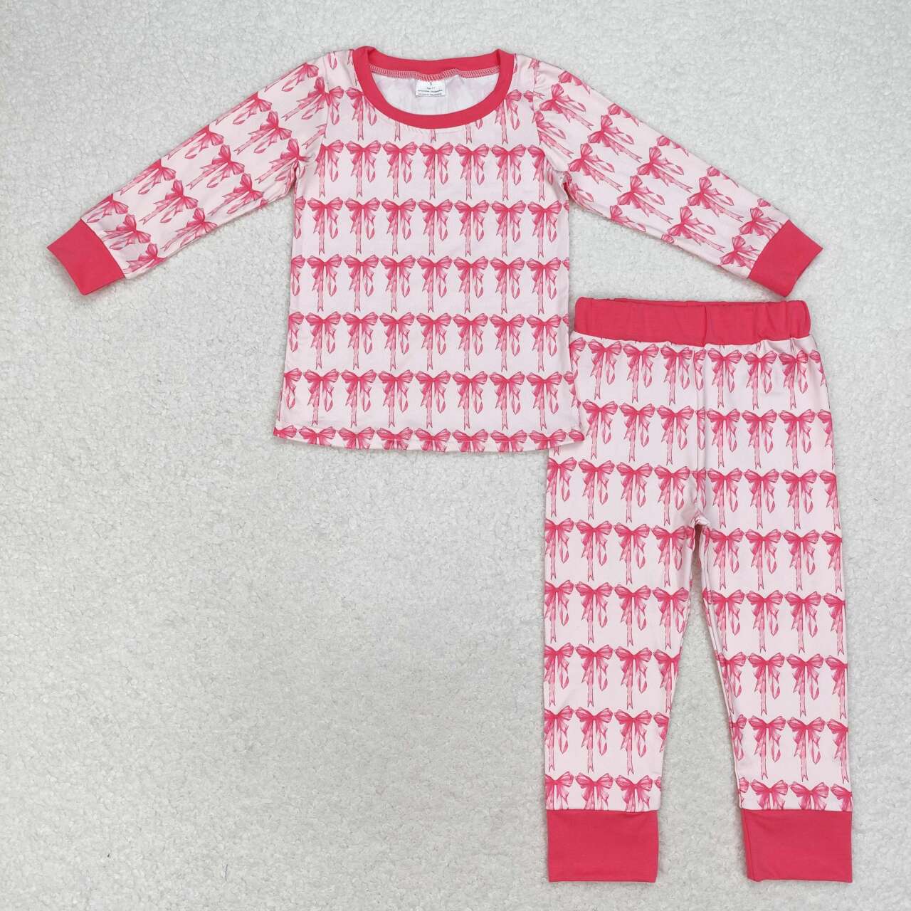 GLP1214 Bow pattern pink and white long-sleeved trousers pajama set