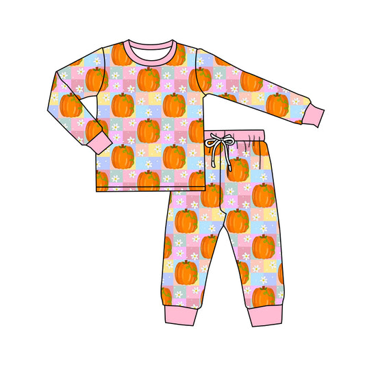 presale GLP1219 Pumpkin flower colorful plaid long-sleeved trousers pajama set