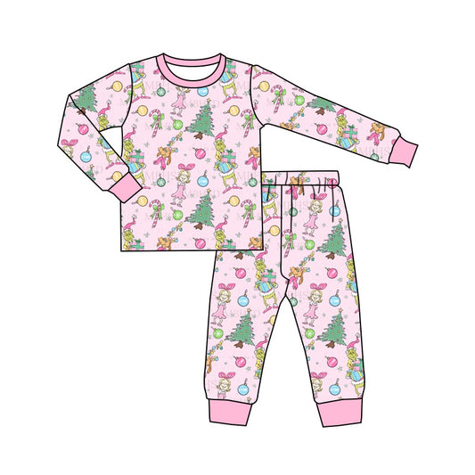 presale GLP1220 Christmas Tree Girl Pink Long Sleeve Pants Pajama Set