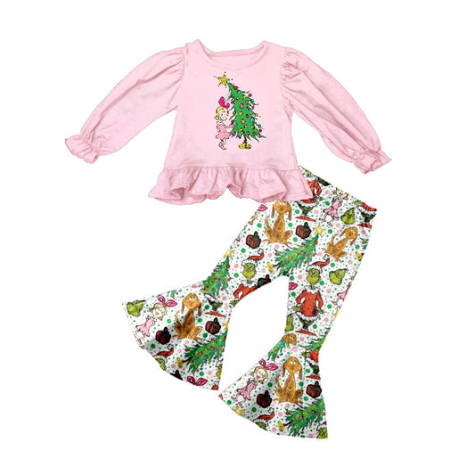 presale GLP1221 Christmas Tree Girl Pink Long Sleeve Pants Suit