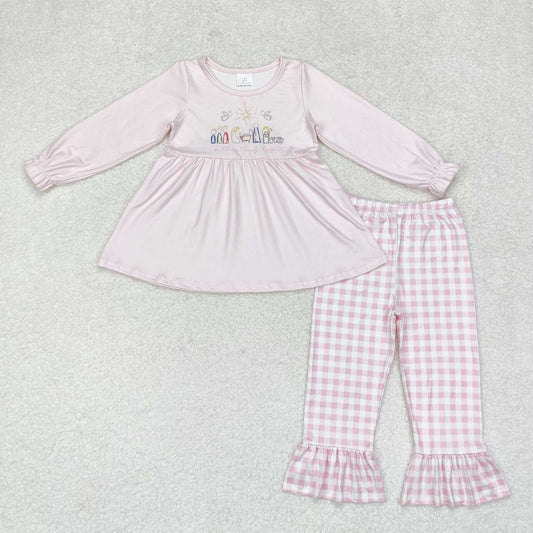 GLP1225 Jesus Pink Long Sleeve Plaid Pants Suit