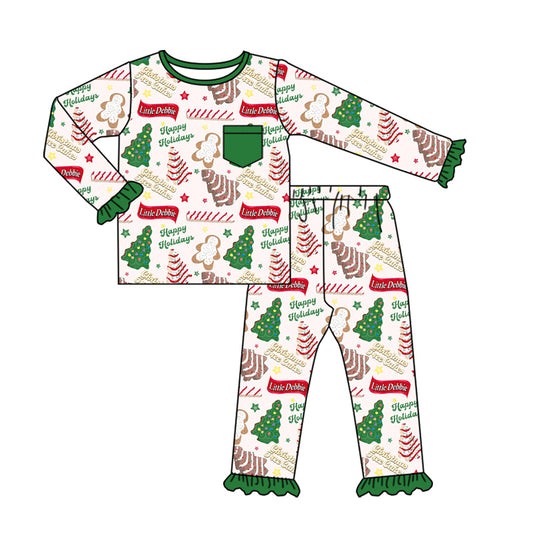 presale GLP1229 Christmas tree cookie green pocket lace long sleeve trousers pajama set