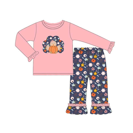 presale GLP1234 Pumpkin Turkey Flower Pink Long Sleeve Pants Suit