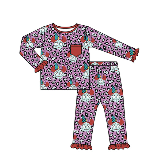 presale GLP1235 The Nightmare Before Christmas Burgundy Pocket Lace Leopard Purple Long Sleeve Pants Pajama Set