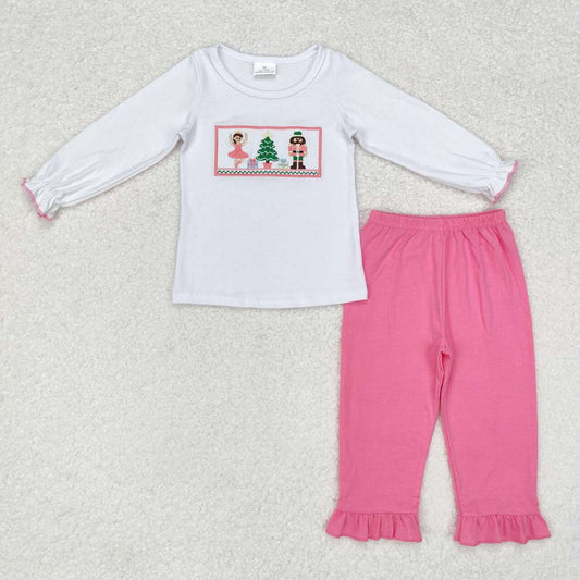 GLP1236 Christmas Tree Nutcracker White Long Sleeve Pink Pants Suit