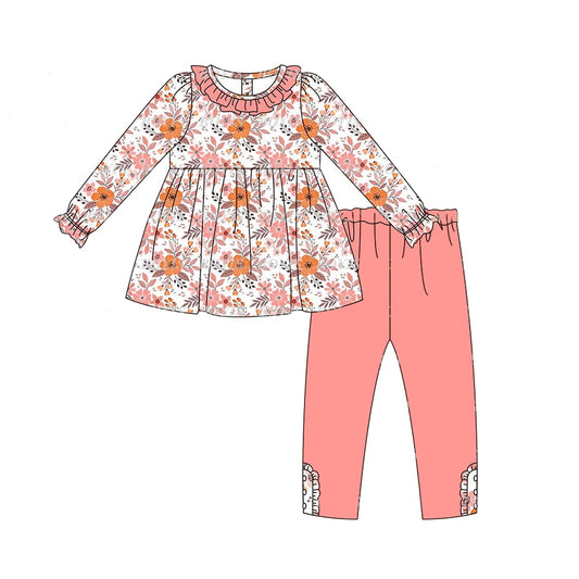 presale GLP1239 Pink orange floral white square neck long-sleeved trousers suit