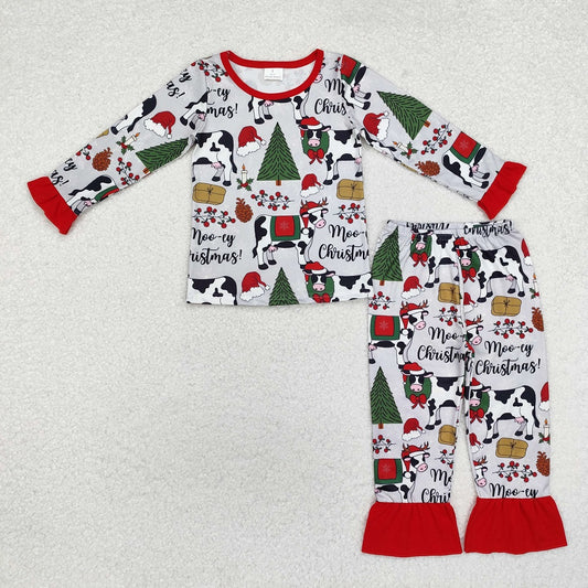 GLP1243 Christmas tree cow gray red lace long-sleeved trousers pajama set