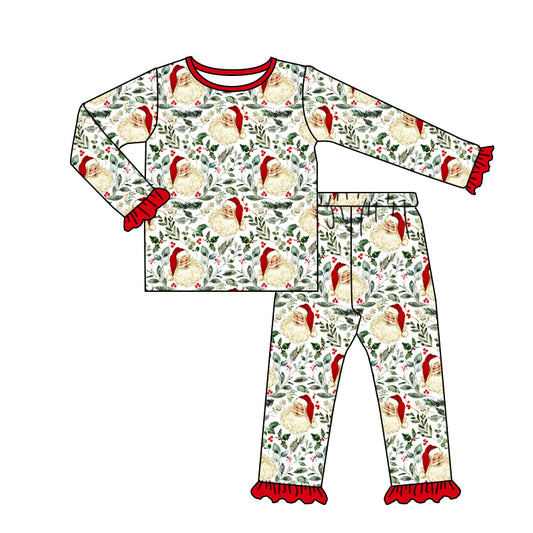 presale GLP1245 Santa leaf red lace long-sleeved trousers pajama set