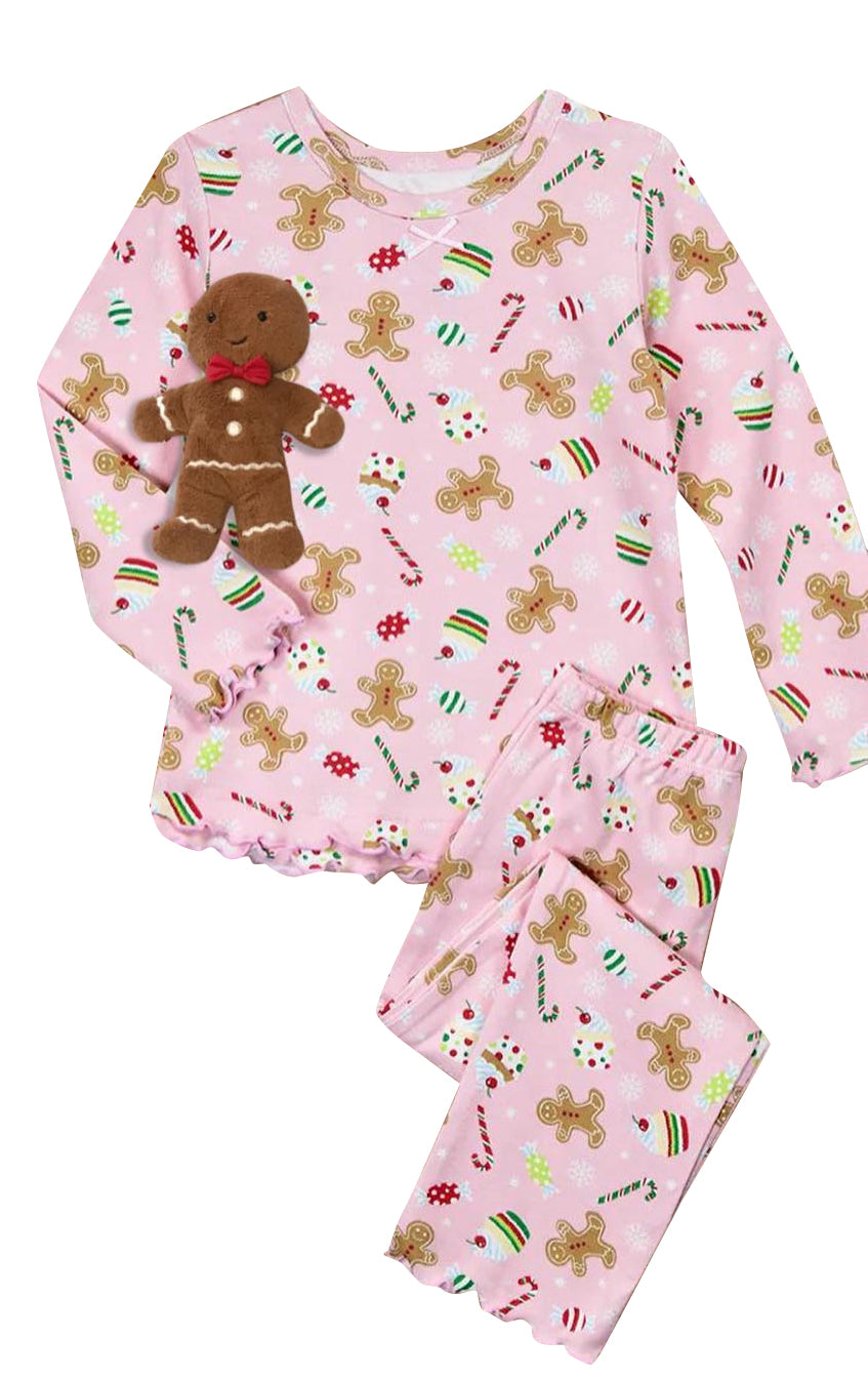 presale GLP1250 Christmas Cake Gingerbread Man Pink Long Sleeve Long Pants Pajama Set