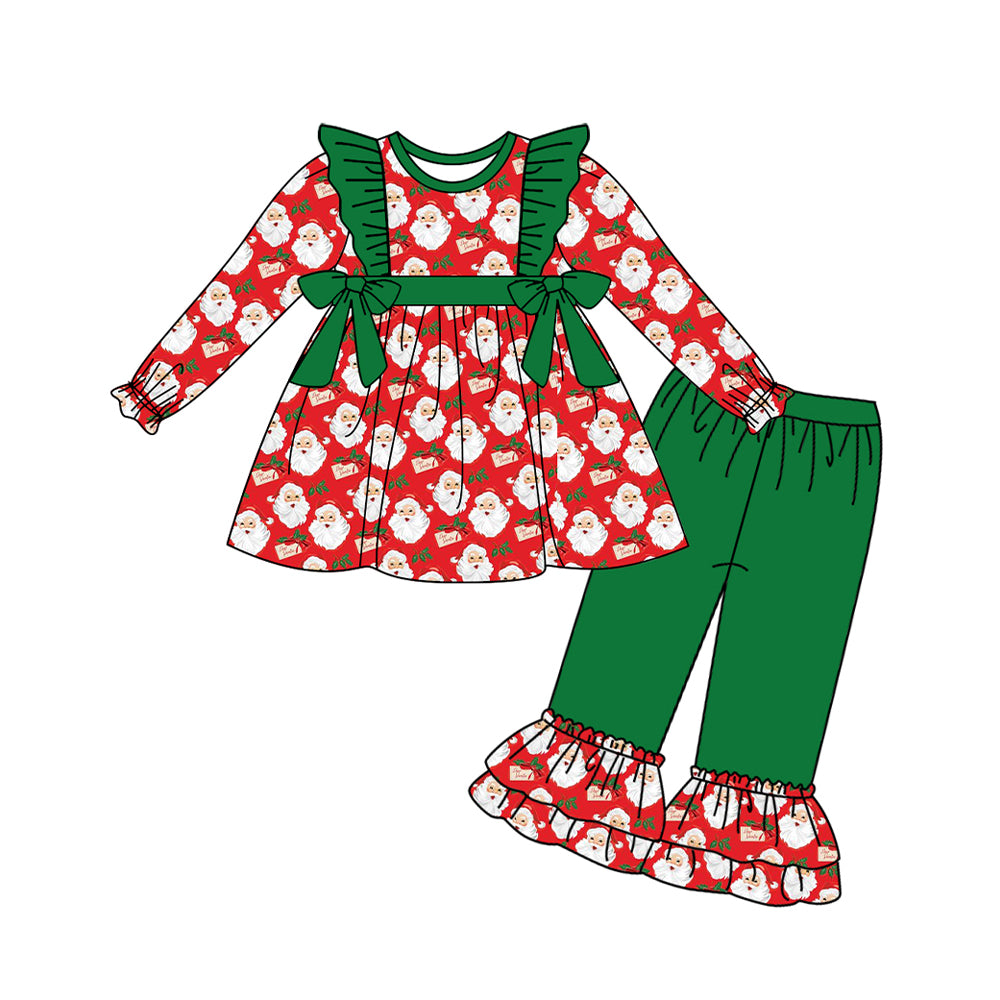 presale GLP1253 Santa Claus Card Green Lace Bow Red Long Sleeve Pants Suit