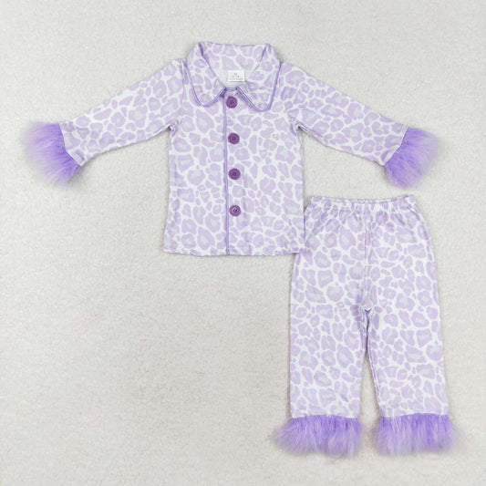 GLP1259 Plush edge leopard print purple long-sleeved trousers pajama set