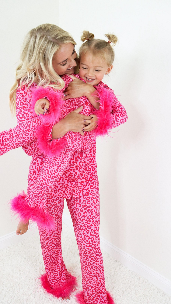 GLP1261 Adult women's plush leopard print pink long-sleeved trousers pajama set