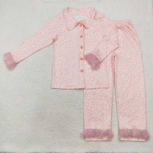 GLP1262 Adult women's plush leopard print pink long-sleeved trousers pajama set