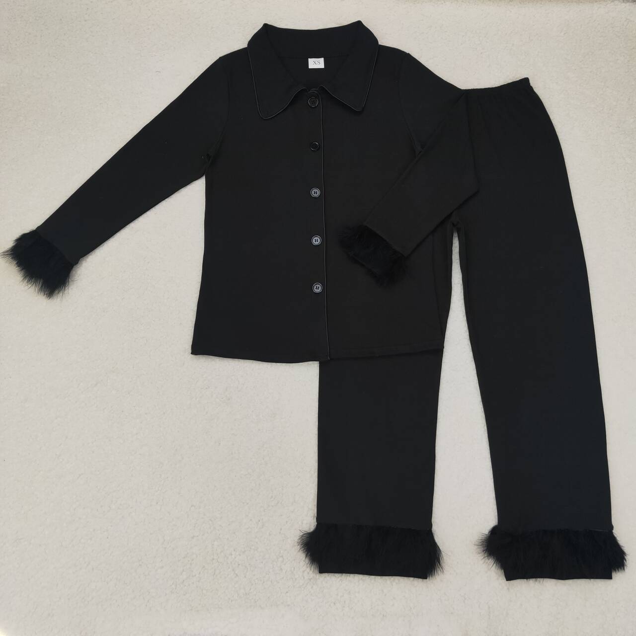 GLP1264 Adult women's plush edge black long-sleeved trousers pajama set