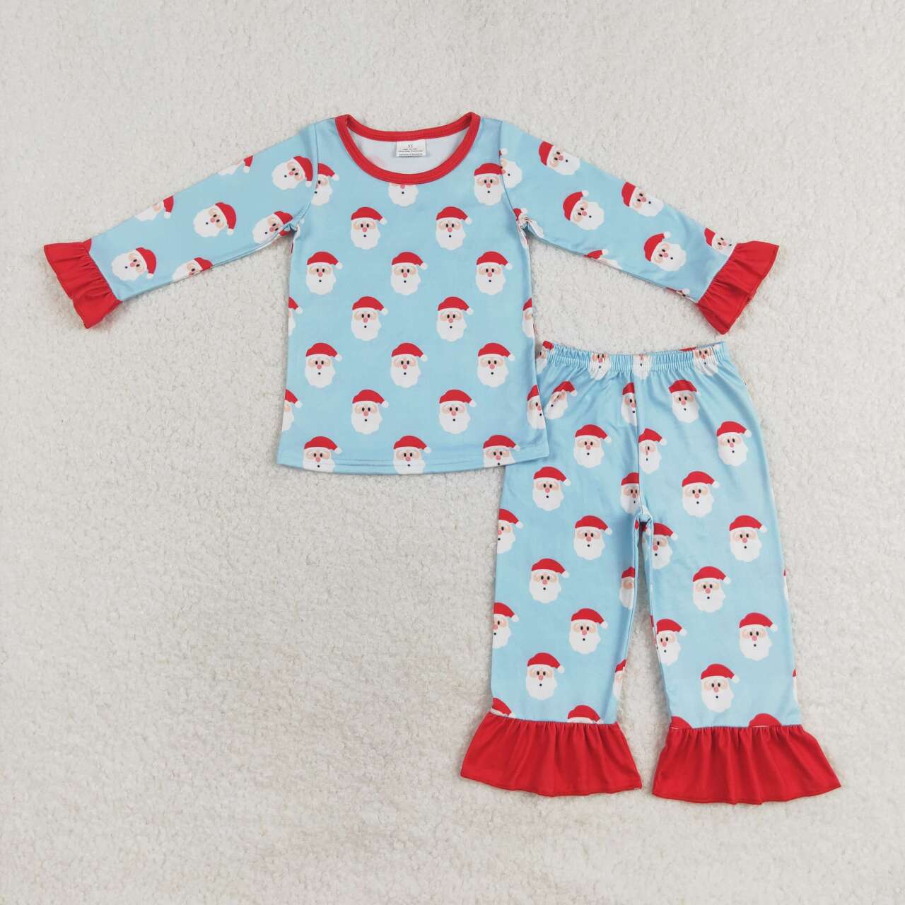 GLP1277 Santa Claus Lace Blue Long Sleeve Long Pants Pajama Set