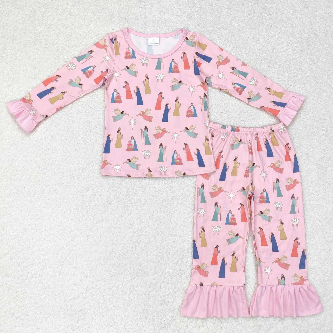 GLP1278 Jesus Lace Pink Long Sleeve Long Pants Pajama Set