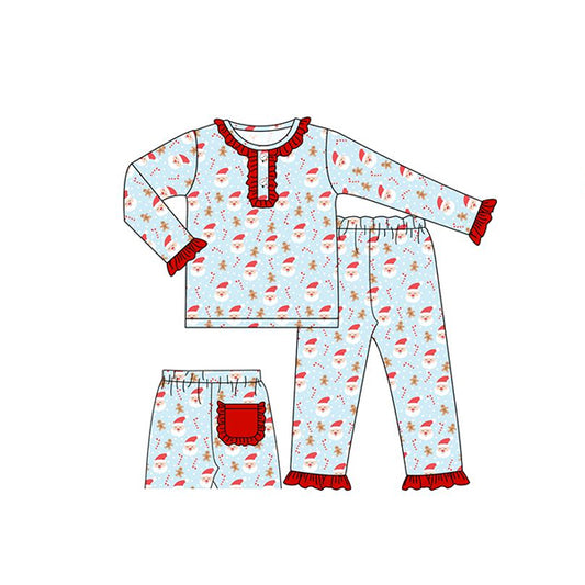 presale GLP1280 Santa Claus Cane Gingerbread Man Lace Blue Long Sleeve Long Pants Pajama Set