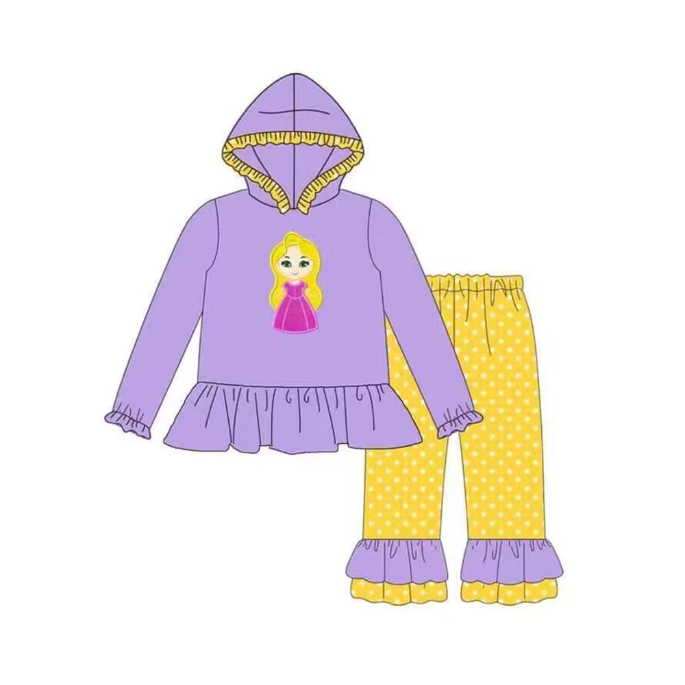 presale GLP1287 Princess Purple Hooded Polka Dot Yellow Pants Set