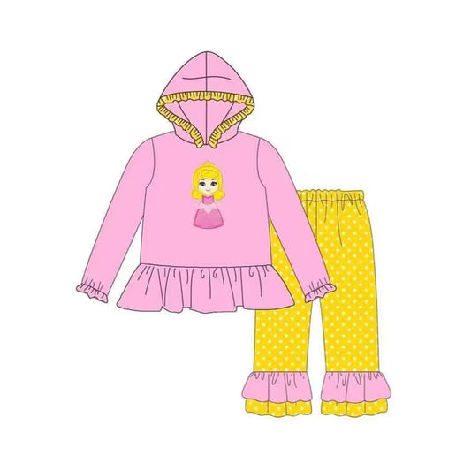 presale GLP1288 Princess Pink Hooded Polka Dot Yellow Pants Set