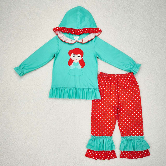 GLP1292 Princess Green Hooded Polka Dot Red Pants Suit
